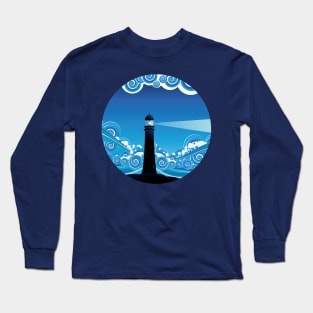 Vintage lighthouse in the sea Long Sleeve T-Shirt